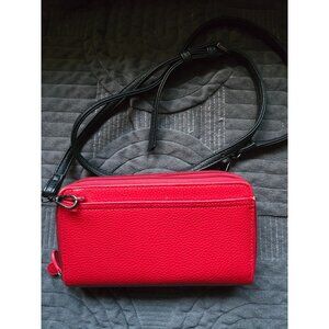 Buxton Red Vegan Leather Zip Around RFID Wallet w/Black Strap